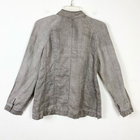 Eileen Fisher Petite Grey Lagenlook 100% Linen Long Sleeve Button Up Shirt Sz MP - Picture 2 of 5